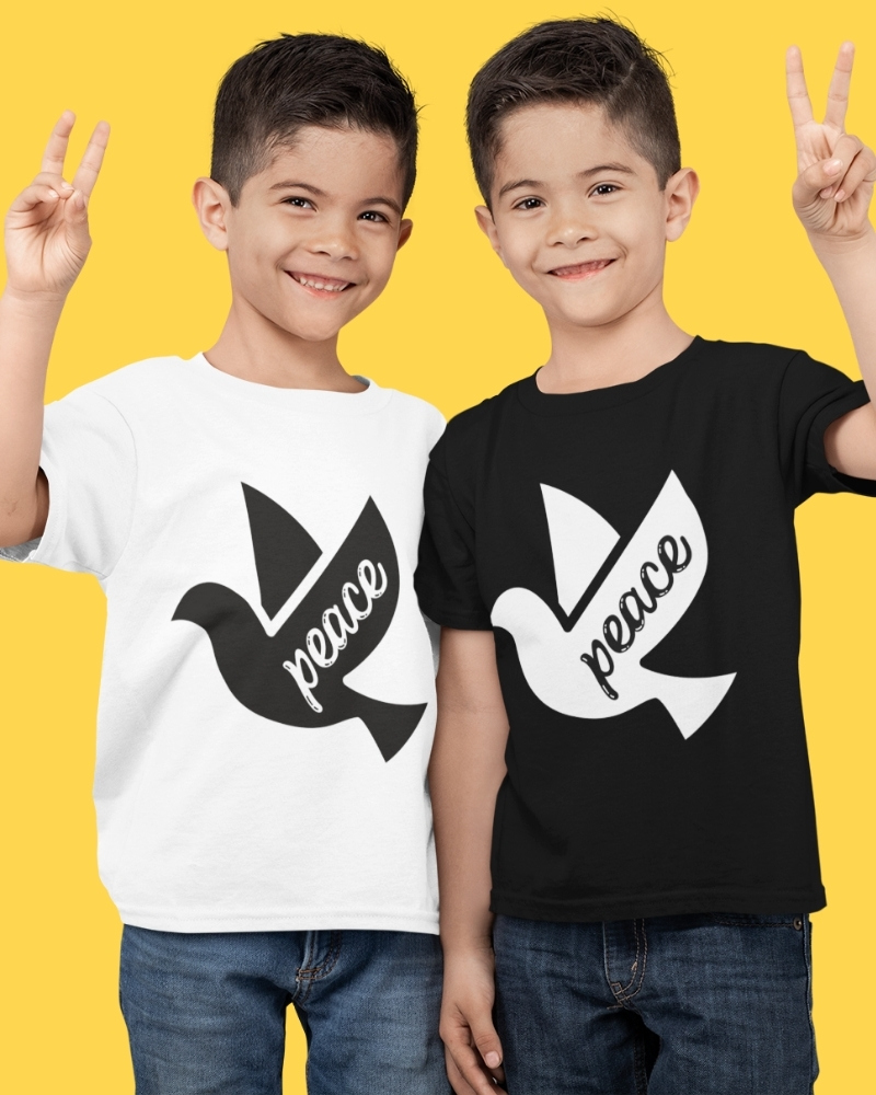 Peace (en Ukraine) T-shirt Noir et Blanc 100% Coton Bio pour Enfants
