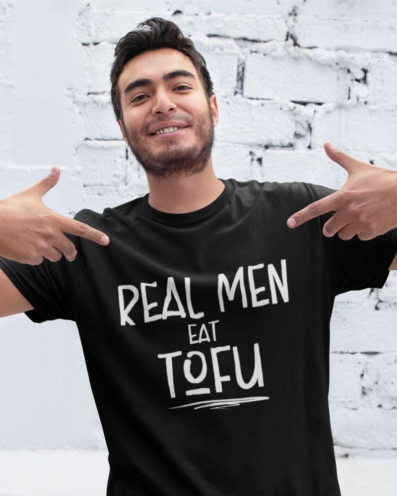 Real Men Eat Tofu T-shirt Coton Bio Noir Unisex